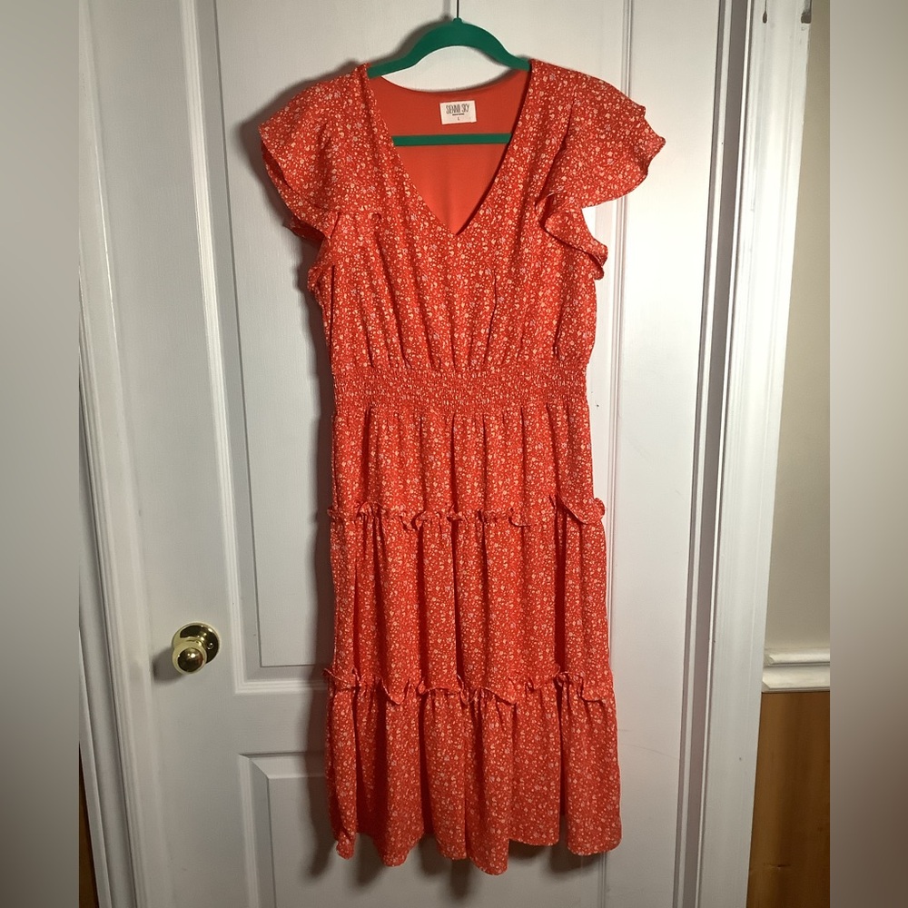 Sienna Sky Tiered ruffled Floral Dress with flutter sleeves
